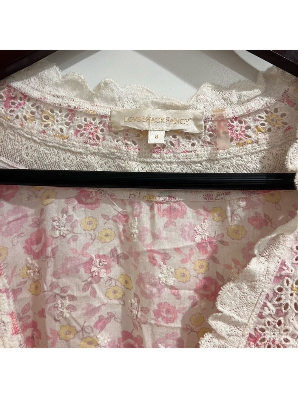 LoveShackFancy Belen Floral Eyelet Mini Dress | Size 8 Pink Yellow Floral - Picture 5 of 9